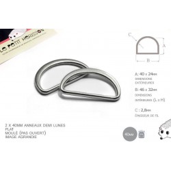 2 x 40mm Anneaux demi lunes / Metal /  Moulé / Plat / Gunmetal 