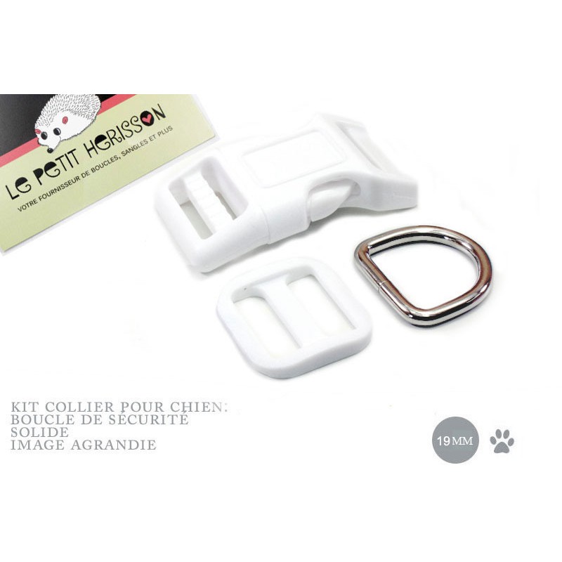 Kit Collier Pour Chien: 19mm / haute qualité / blanc
