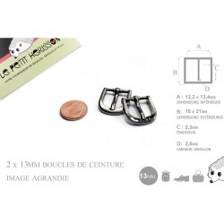 2 x 13mm Boucles de ceintures / Métal / Gunmetal / Haute Qualité