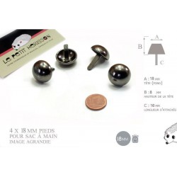 4 x 18mm pieds pour sac / métal / Rond / Gunmetal