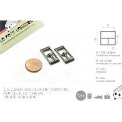 2 x 7,5mm Boucles de ceintures / Métal / Gunmetal / Pour les Chaussures