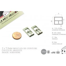 2 x 7,5mm Boucles de ceintures / Métal / Argente / Pour les Chaussures