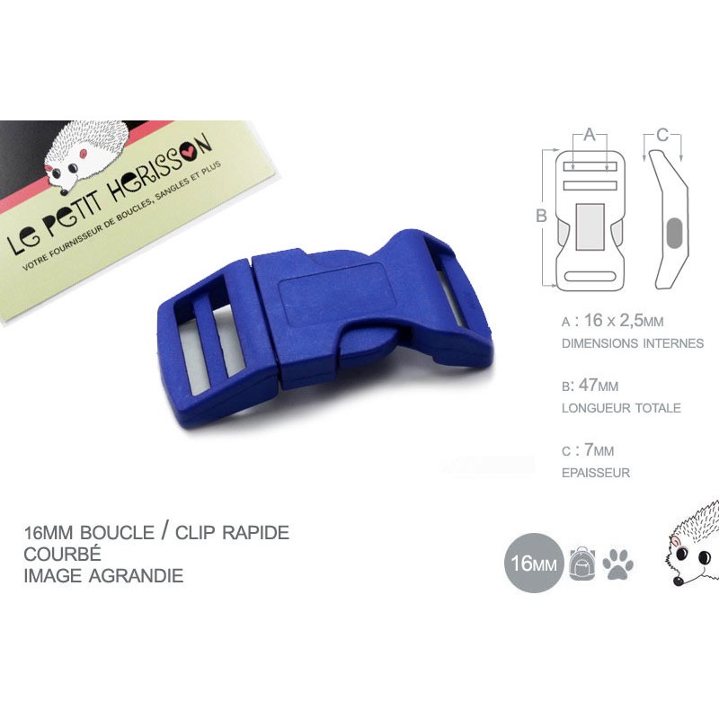 1 x 16mm Boucle Attache Rapide / Fermoir Clip / Plastique / Bleu