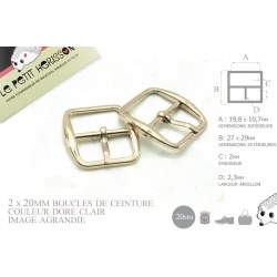2 x 20mm Boucles de ceintures / Métal / Dore Clair / Carré