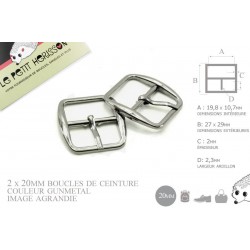 2 x 20mm Boucles de ceintures / Métal / Gunmetal / Carré
