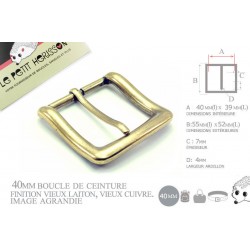 1 x 40mm  Boucle de ceinture / Métal / Vieux Cuivre