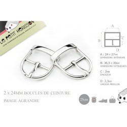 2 x 25mm Boucles de ceintures / Métal / Argente / Pour les Chaussures