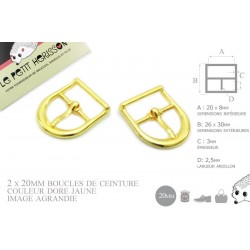 2 x 20mm Boucles de ceintures / Métal / Dore Jaune