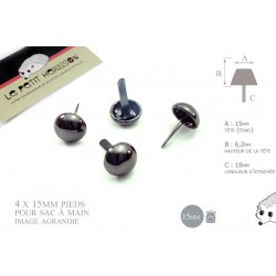 4 x 15mm Pieds pour Sac a Main / Métal / Rond /Gunmetal