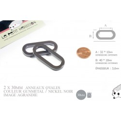 2 x 30mm Anneaux Ovales / Métal / Gunmetal
