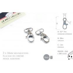2 x 16mm Mousquetons Pivotants / Métal / Chrome / Style 5A