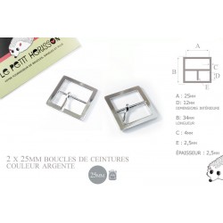 2 x 25mm Boucles de ceintures / Métal / Argente / Carré