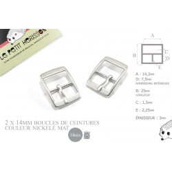 2 x 14mm - couleur nickelé mat  - boucles de ceintures - métal