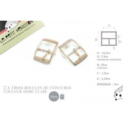 2 x 14mm - couleur dore clair - boucles de ceintures - métal