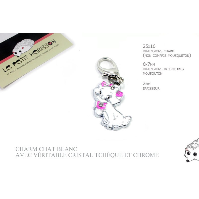 1 x 24mm Charm Chat / Véritable cristal tchèque / blanc