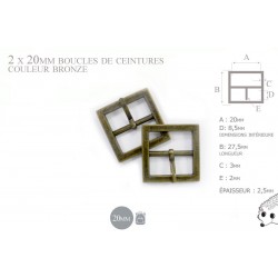 2 x 20mm - couleur bronze - boucles de ceintures - métal