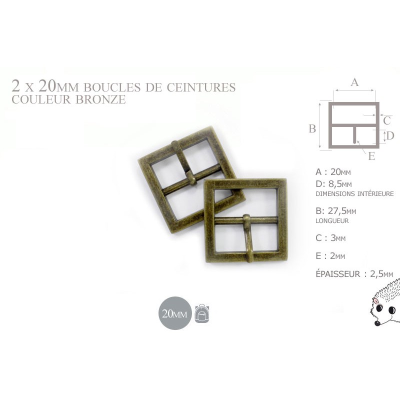 2 x 20mm - couleur bronze - boucles de ceintures - métal