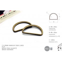 2 x 40mm Anneaux demi lunes / Metal /  Moulé / Plat / Bronze