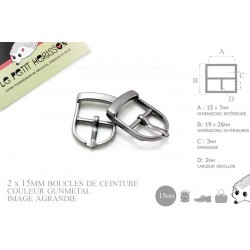 2 x 15mm Boucles de ceintures / Métal / Gunmetal / Pour les Chaussures