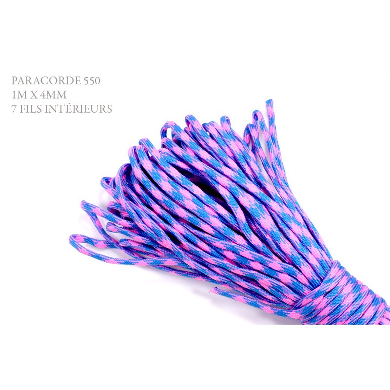 1m x 4mm Paracorde 550 / 67 motif / rose bleu