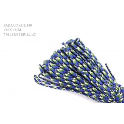 1m x 4mm Paracorde 550 / 52 motif / bleu blanc vert noir