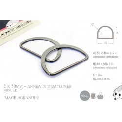 2 x 50mm Anneaux demi lunes / Metal /  Moulé / Plat / Gunmetal