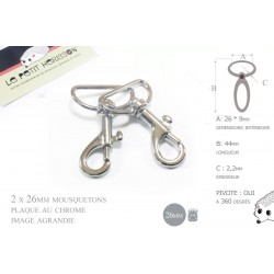 2 x 26mm Mousquetons Pivotants / Métal / Chrome / Style 1