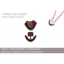 2 Arrêts de cordon / Cœur / Plastique / Marron Fonce