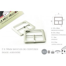 2 x 30mm Boucles de ceintures / Métal / Argente / Carré 2