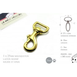 1 x 25mm Mousqueton Pivotant / Laiton Massif / Animaux