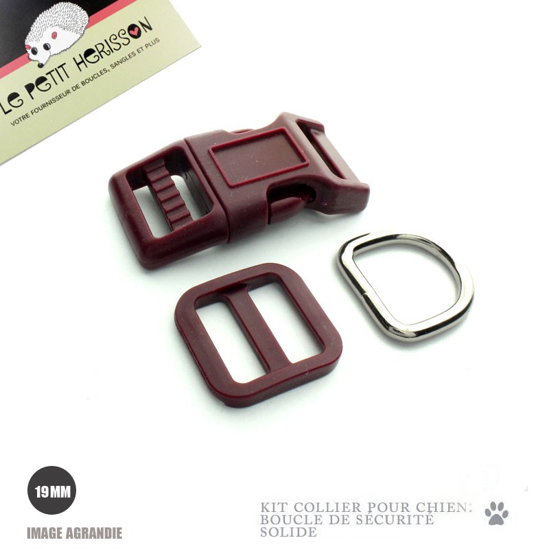 Kit Collier Pour Chien: 19mm / haute qualité / Bordeaux