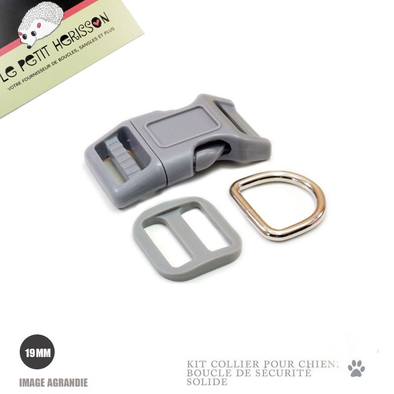 Kit Collier Pour Chien: 19mm / haute qualité / gris