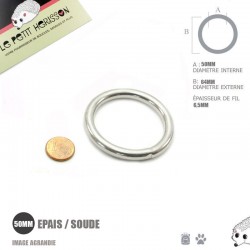 1 x 50mm Anneau rond / Métal / Soudé / Nickel / Epais