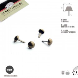 4 x 10mm Pieds pour Sac / Métal / Rond / Bronze Antique