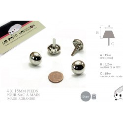 4 x 15mm Pieds pour Sac a Main / Métal / Rond / Nickel