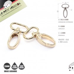 2 x 20mm Mousquetons Pivotants / Métal / Nickel / Sans Nickel 2